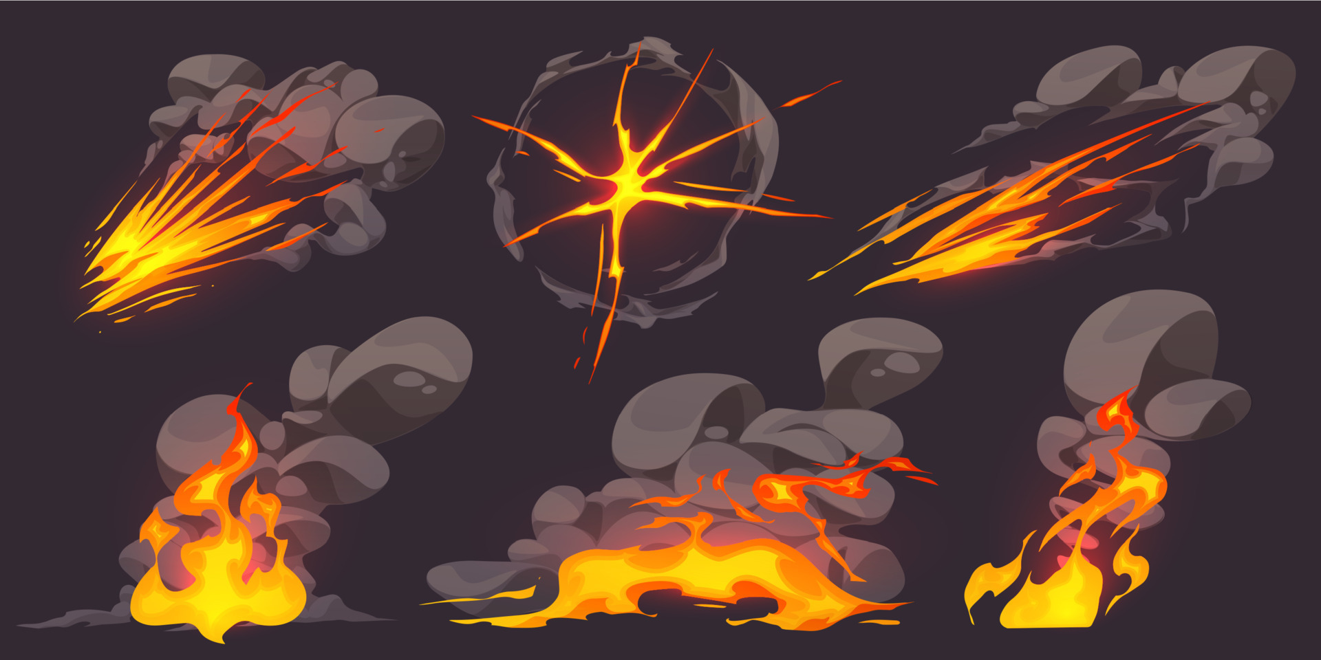 Cartoon fire game effect with smoke cloud vector 24592858 Vector Art at