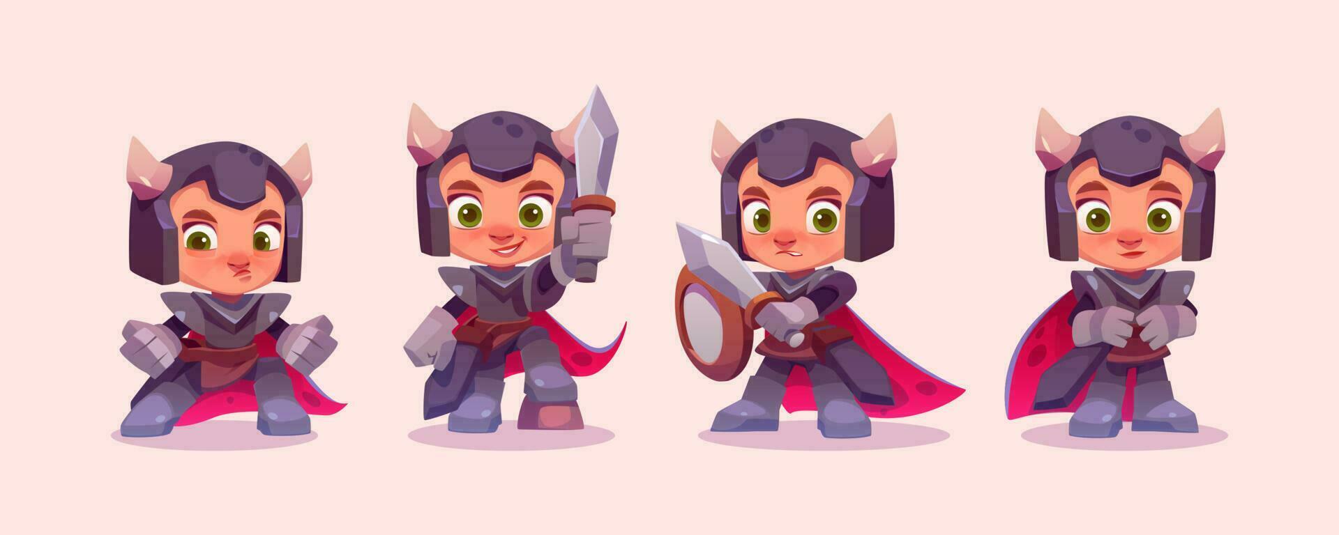 Cute knight character with shield and sword. vector