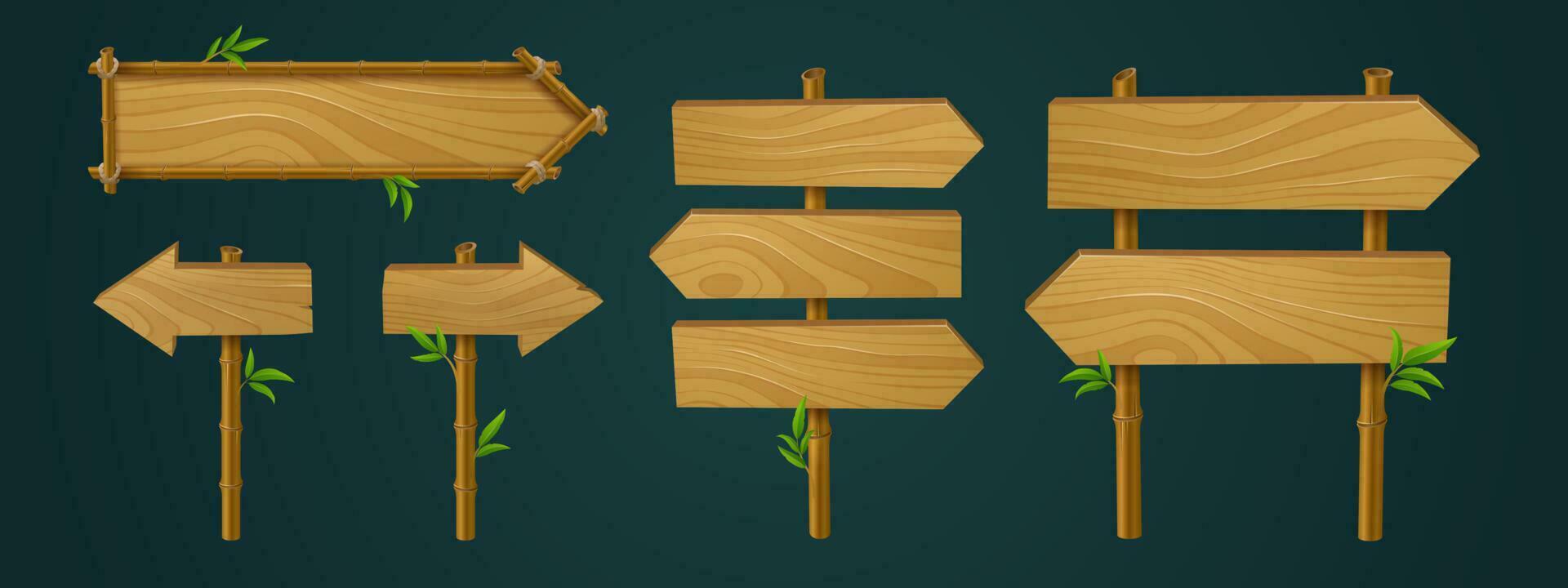Wood pointer bamboo game ui frame, direction arrow vector