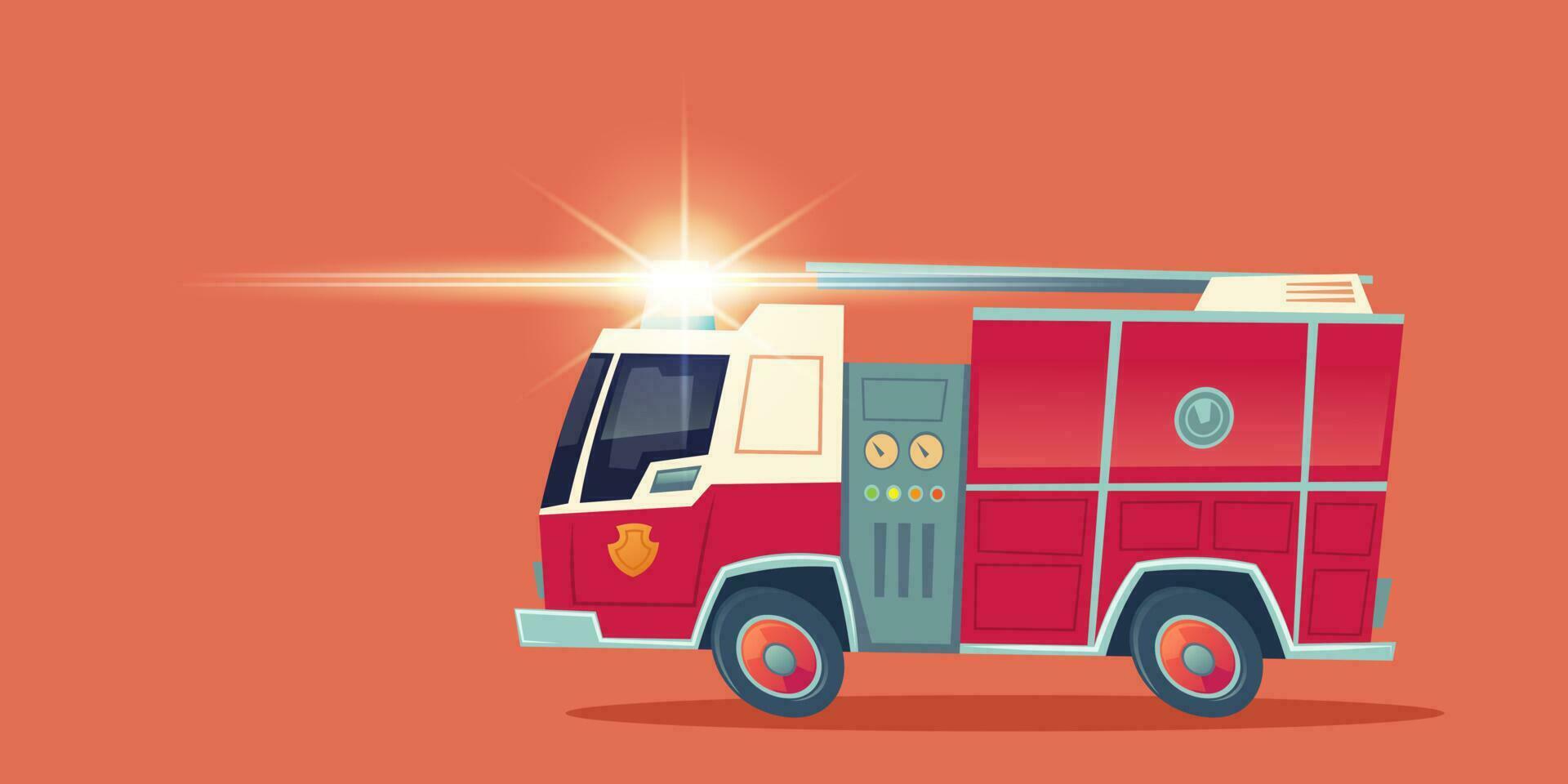 Red fire engine, emergency rescue truck vector