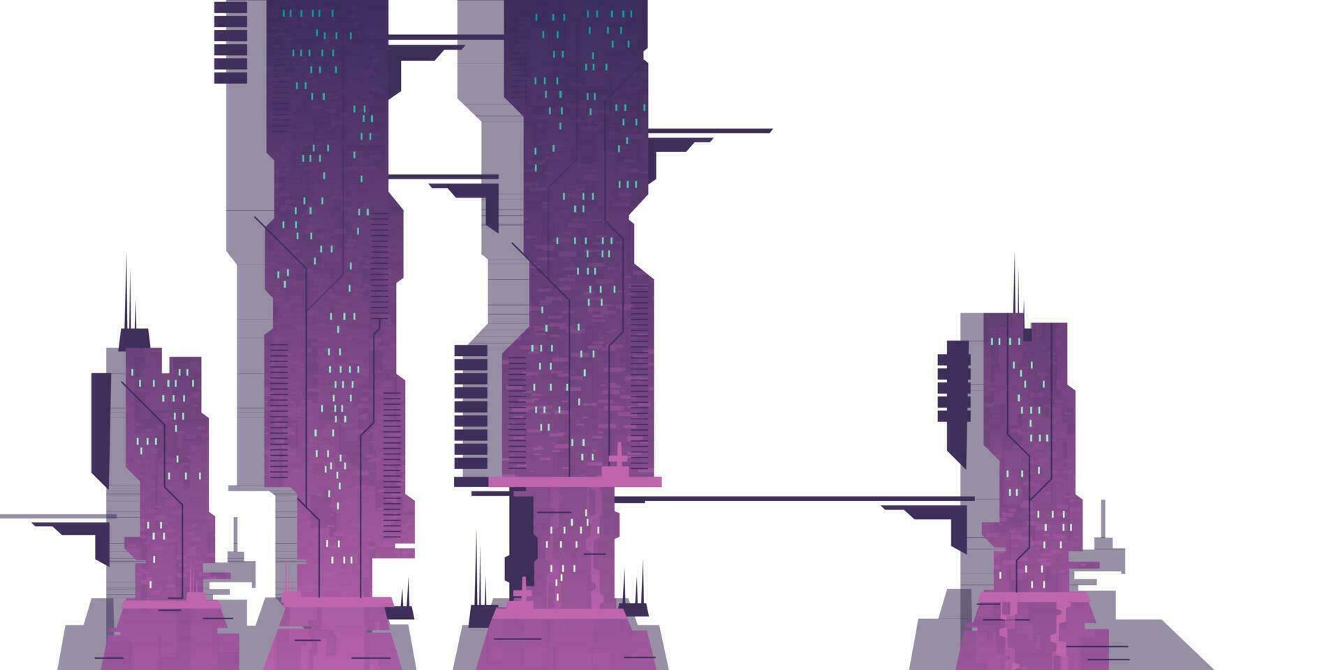 Future city skyscrapers, cyberpunk constructions vector