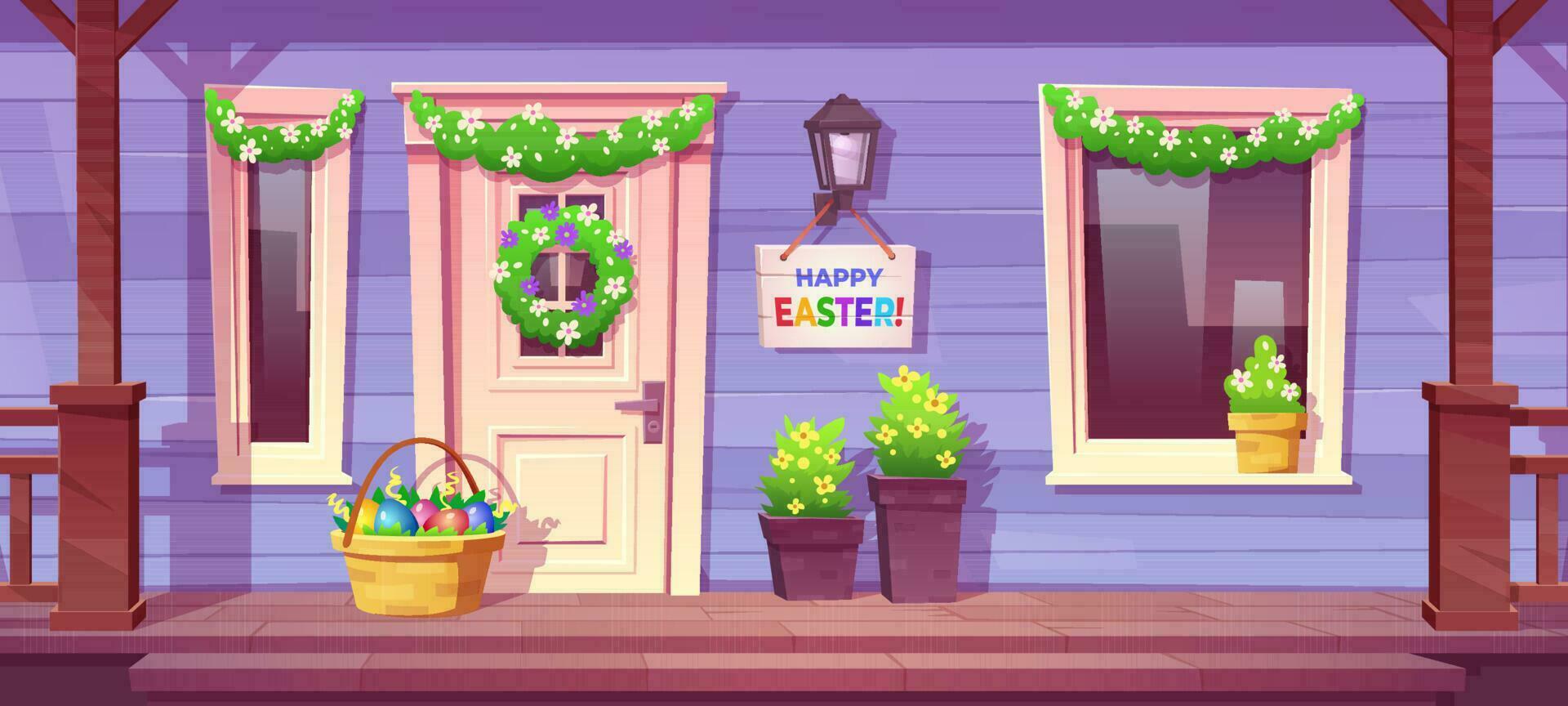 Easter house porch with front door illustration vector