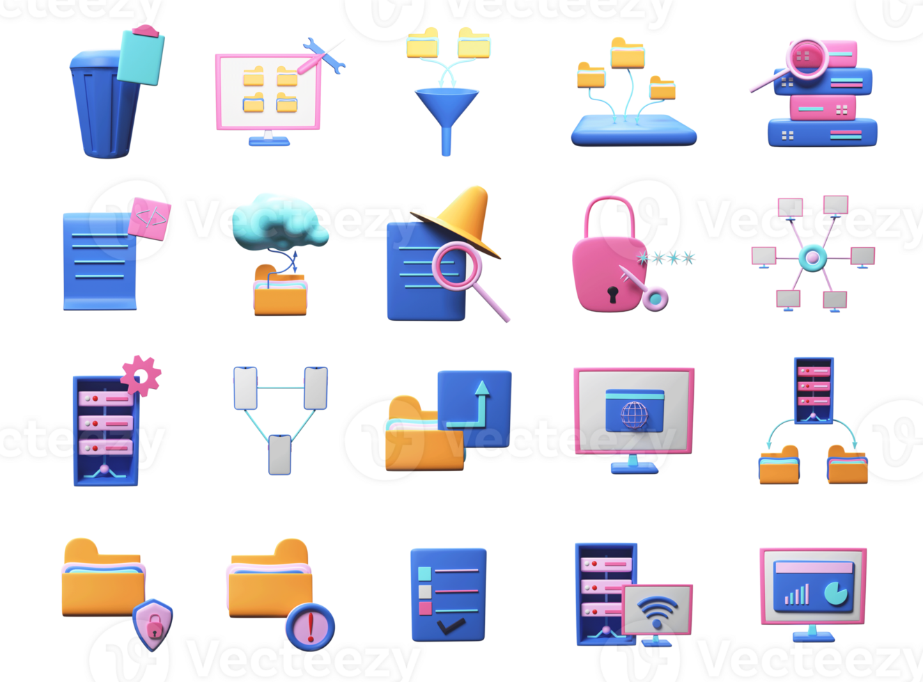 3D Rendering Data Management Platform Tools Collection Over White Background. png