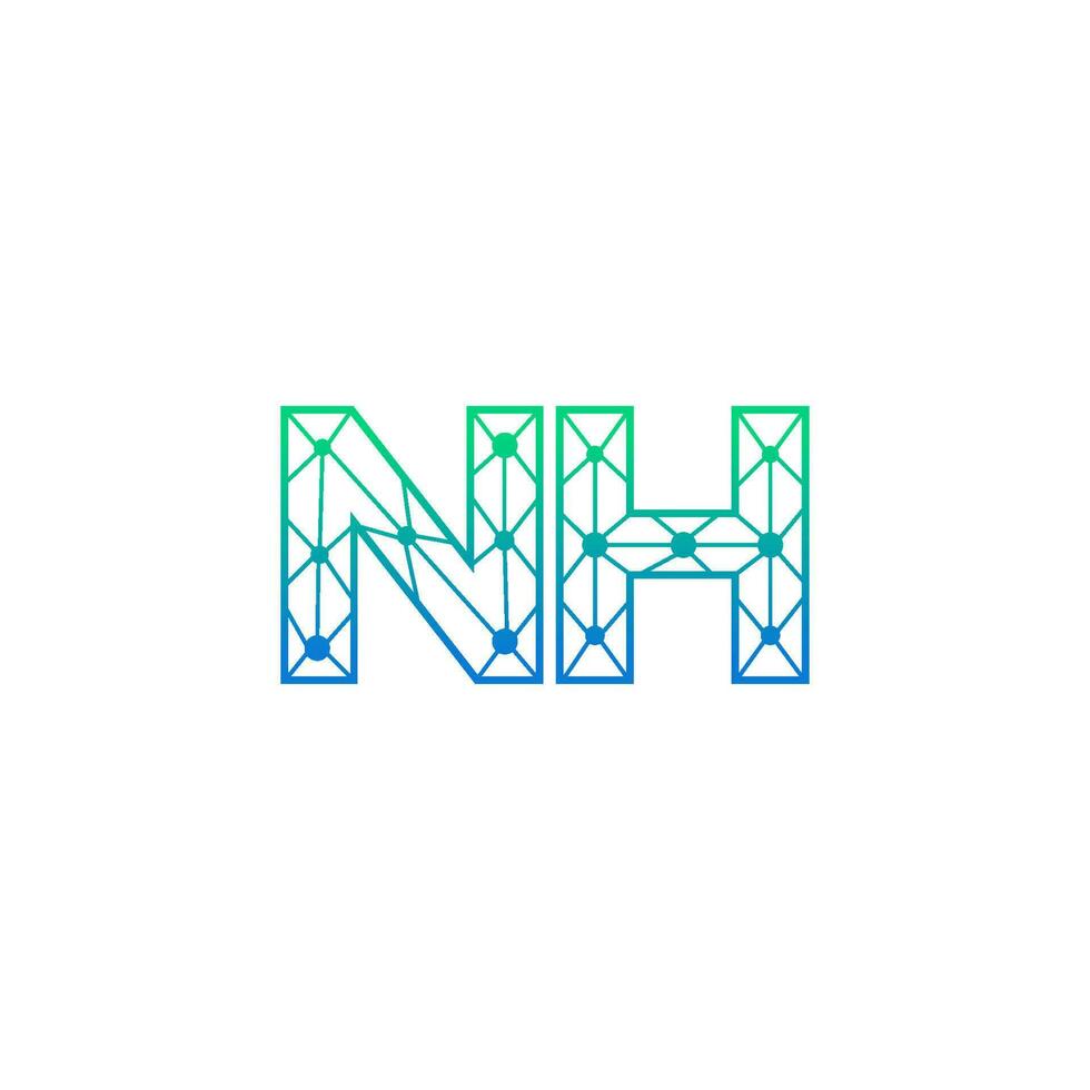 Abstract letter NH logo design with line dot connection for technology and digital business company. vector