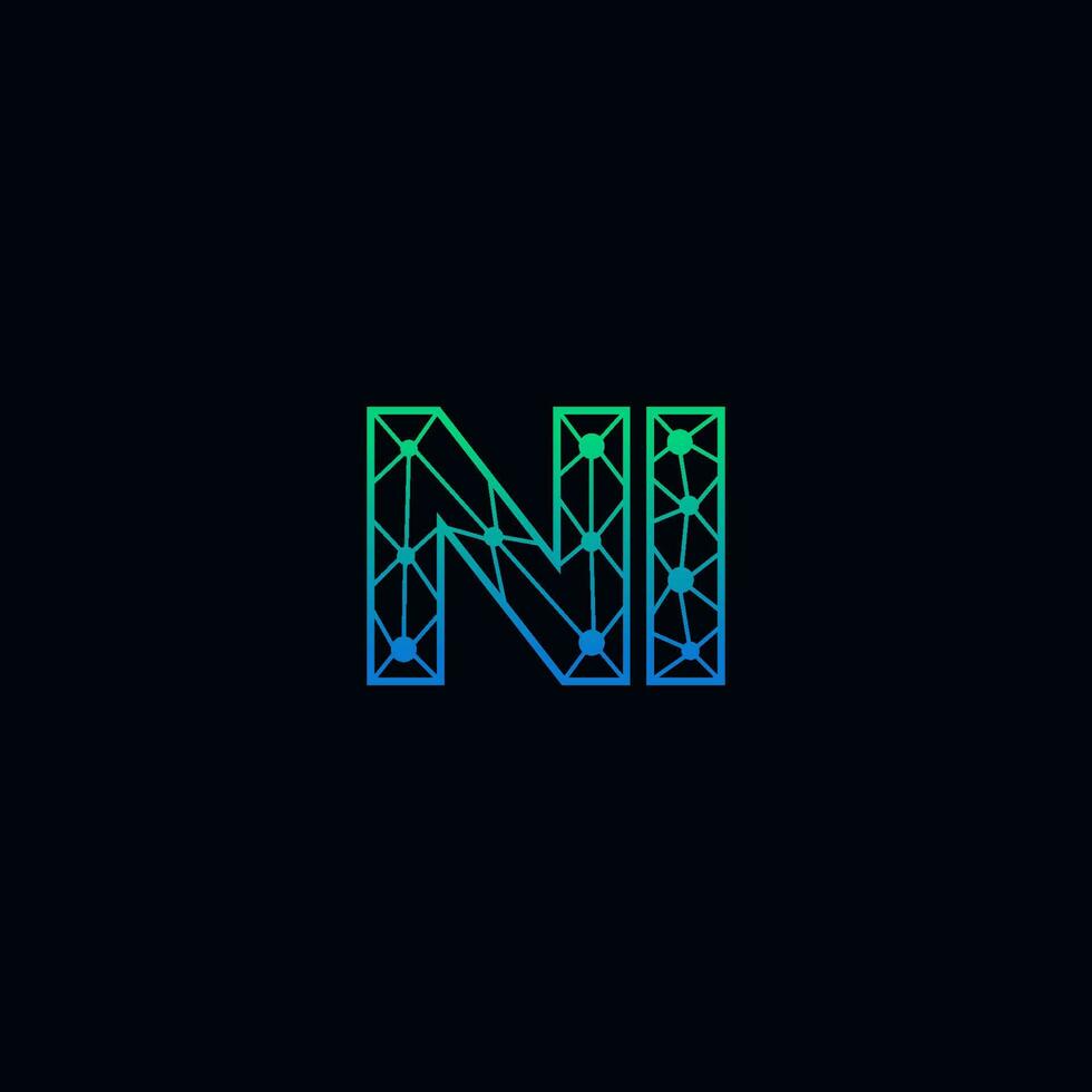 Abstract letter NI logo design with line dot connection for technology and digital business company. vector