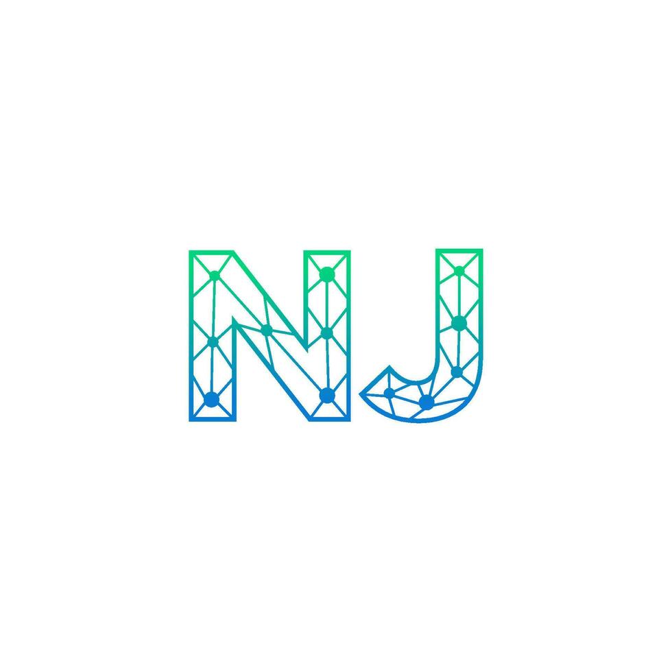 Abstract letter NJ logo design with line dot connection for technology and digital business company. vector