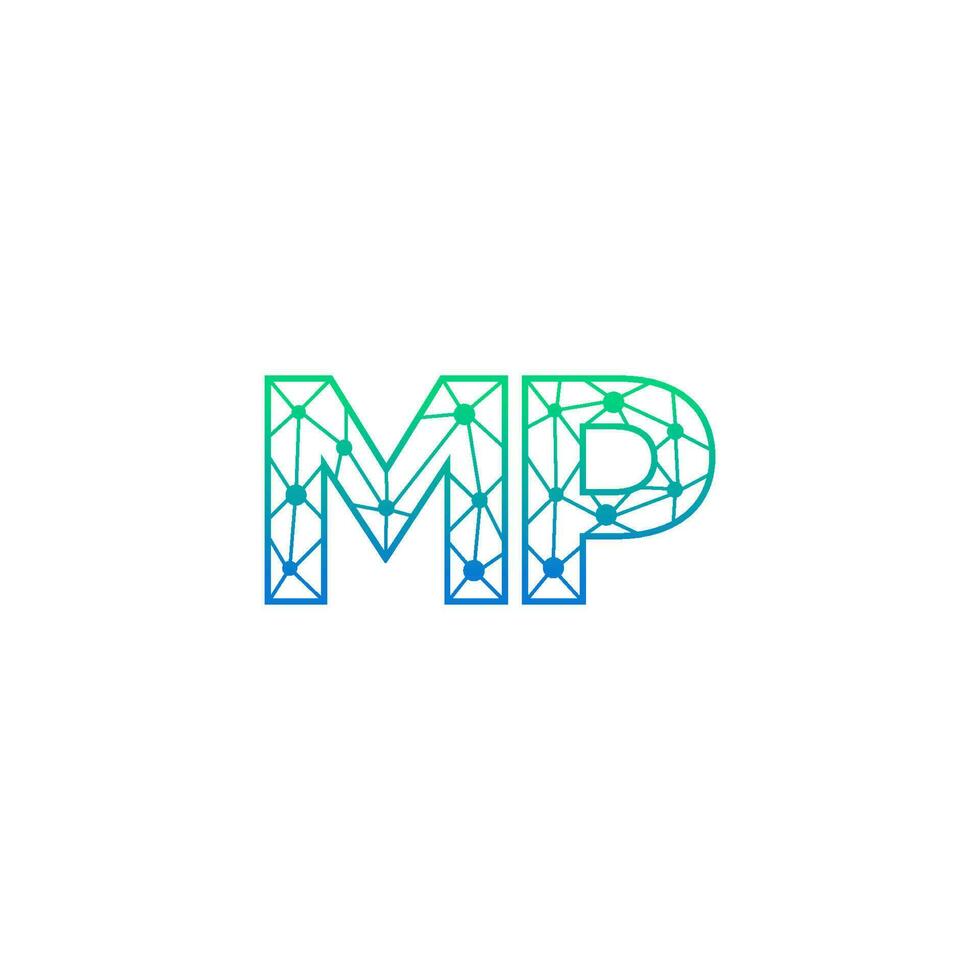 Abstract letter MP logo design with line dot connection for technology and digital business company. vector