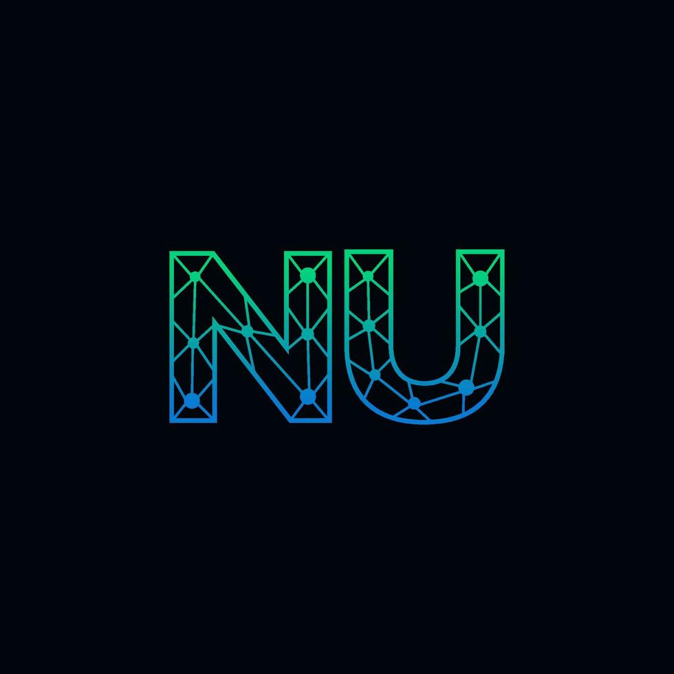 Abstract letter NU logo design with line dot connection for technology and digital business company. vector