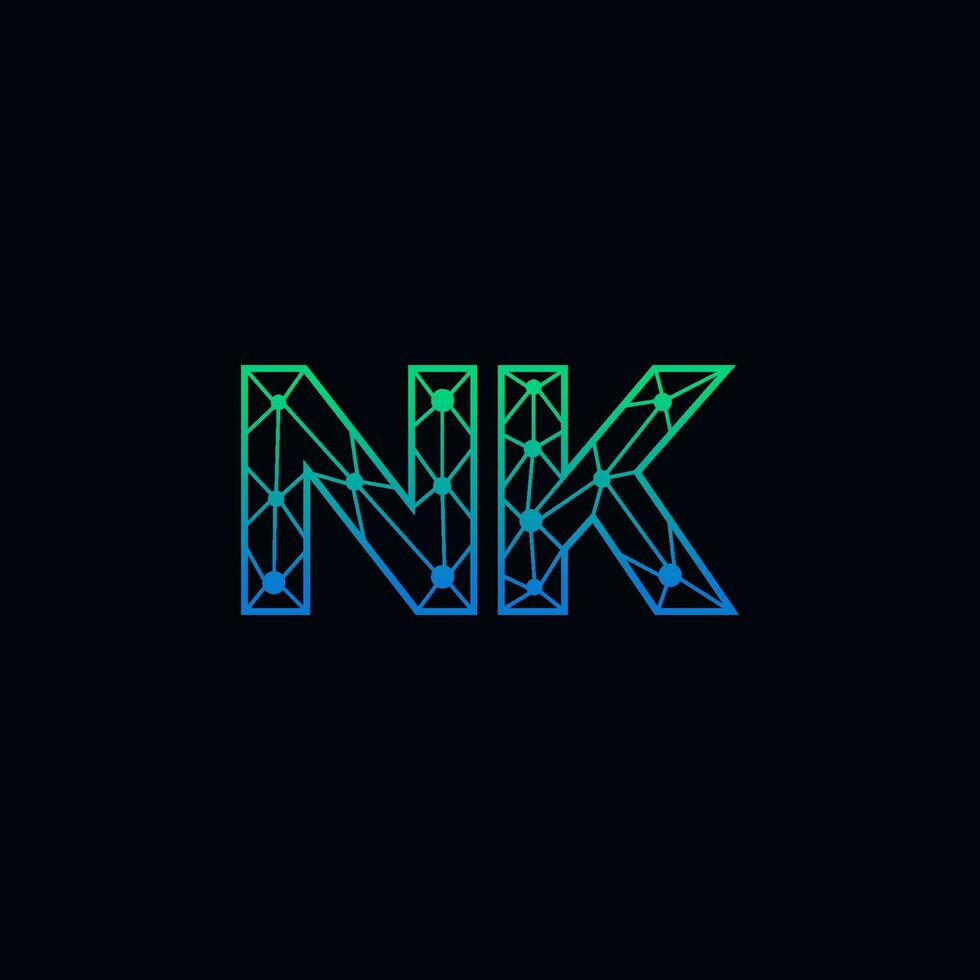 Abstract letter NK logo design with line dot connection for technology and digital business company. vector