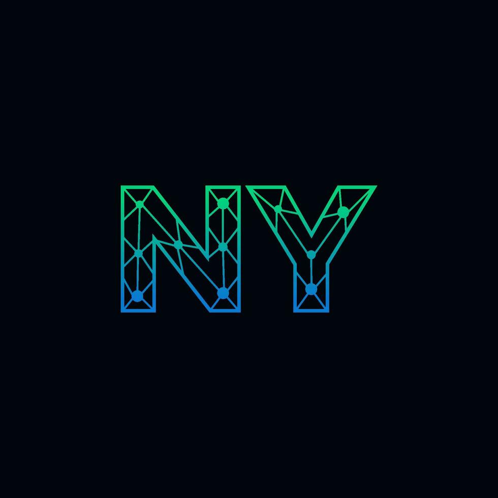 Abstract letter NY logo design with line dot connection for technology and digital business company. vector