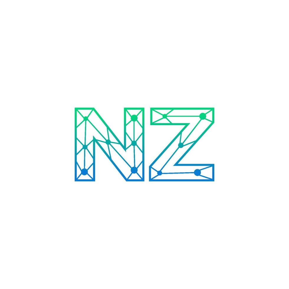 Abstract letter NZ logo design with line dot connection for technology and digital business company. vector