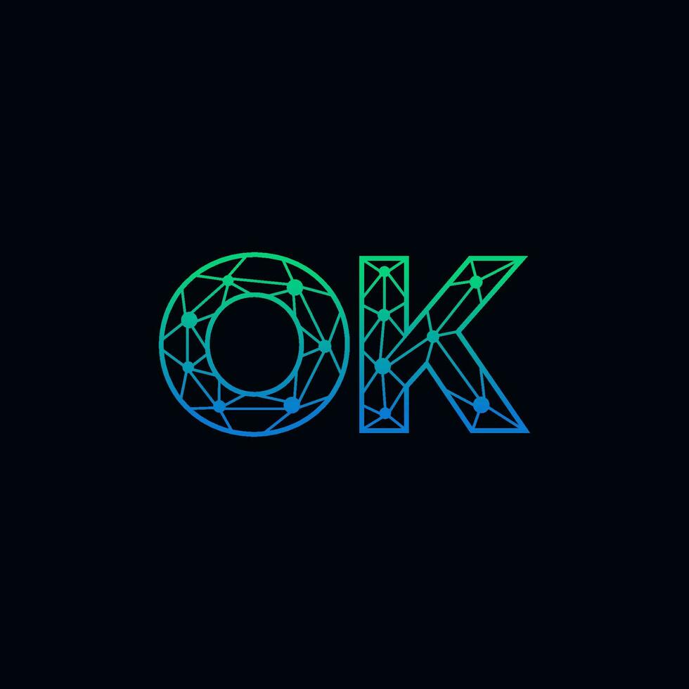 Abstract letter OK logo design with line dot connection for technology and digital business company. vector