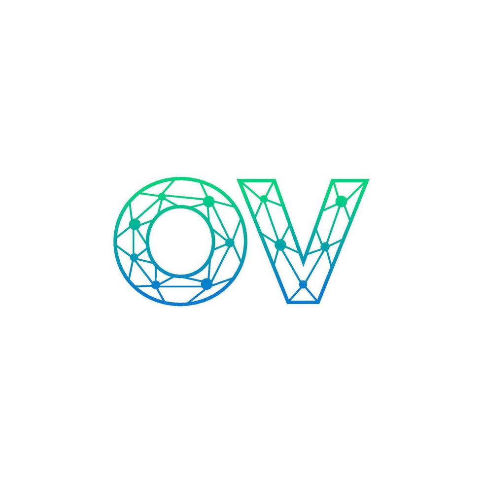 Abstract letter OV logo design with line dot connection for technology and digital business company. vector