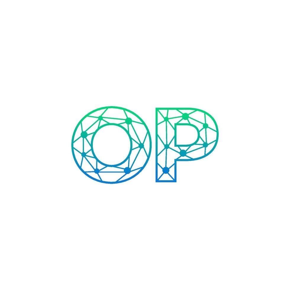 Abstract letter OP logo design with line dot connection for technology and digital business company. vector