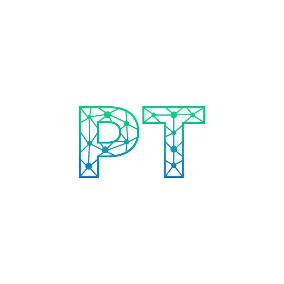 Abstract letter PT logo design with line dot connection for technology and digital business company. vector