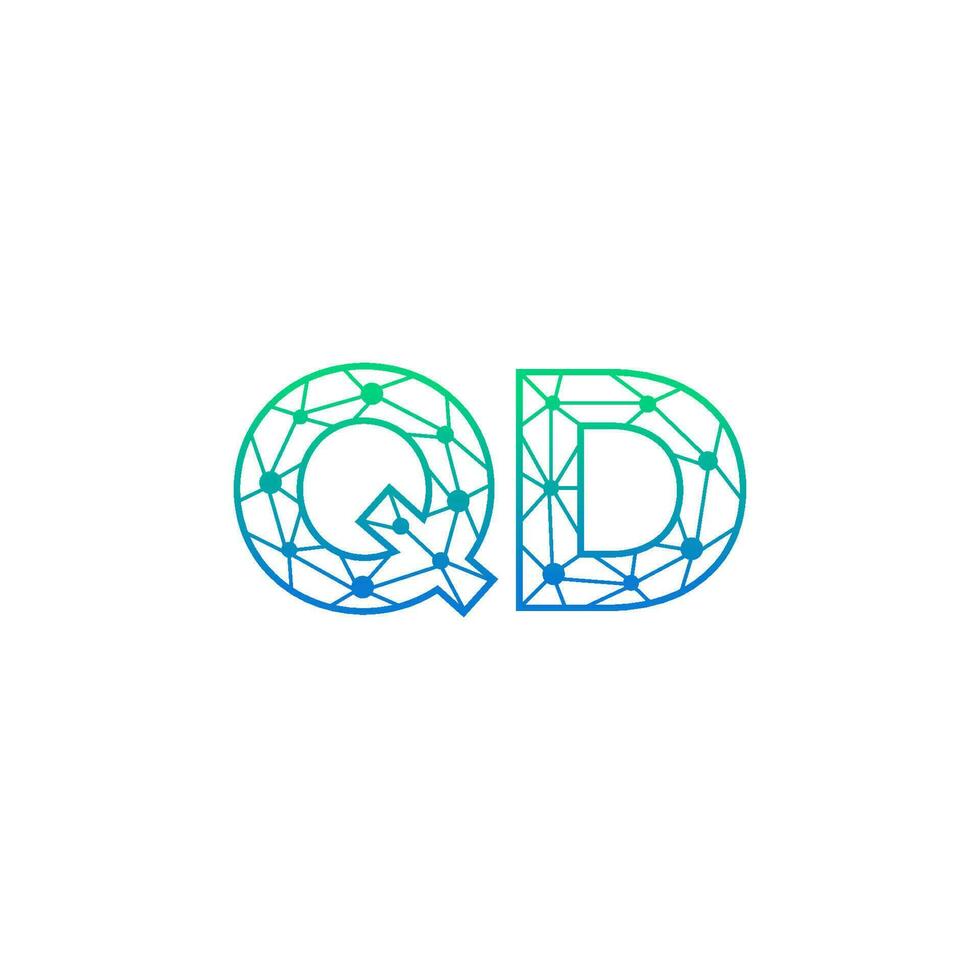 Abstract letter QD logo design with line dot connection for technology and digital business company. vector