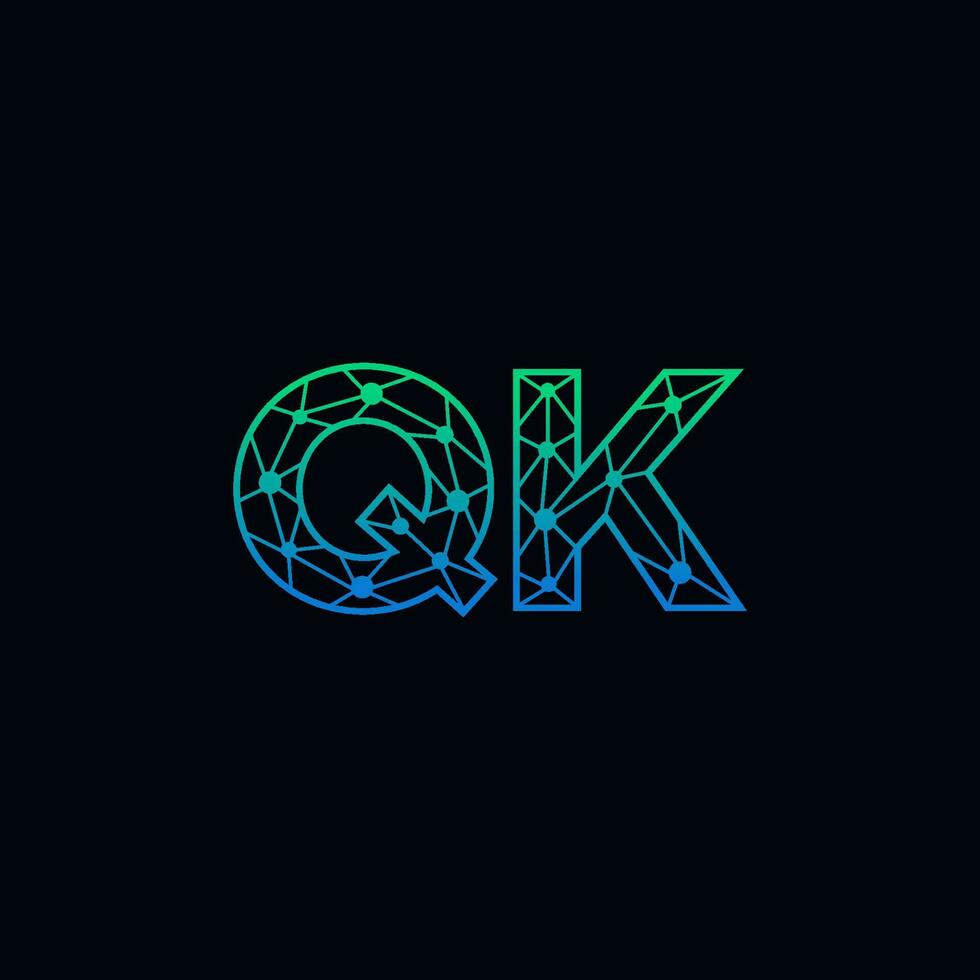 Abstract letter QK logo design with line dot connection for technology and digital business company. vector