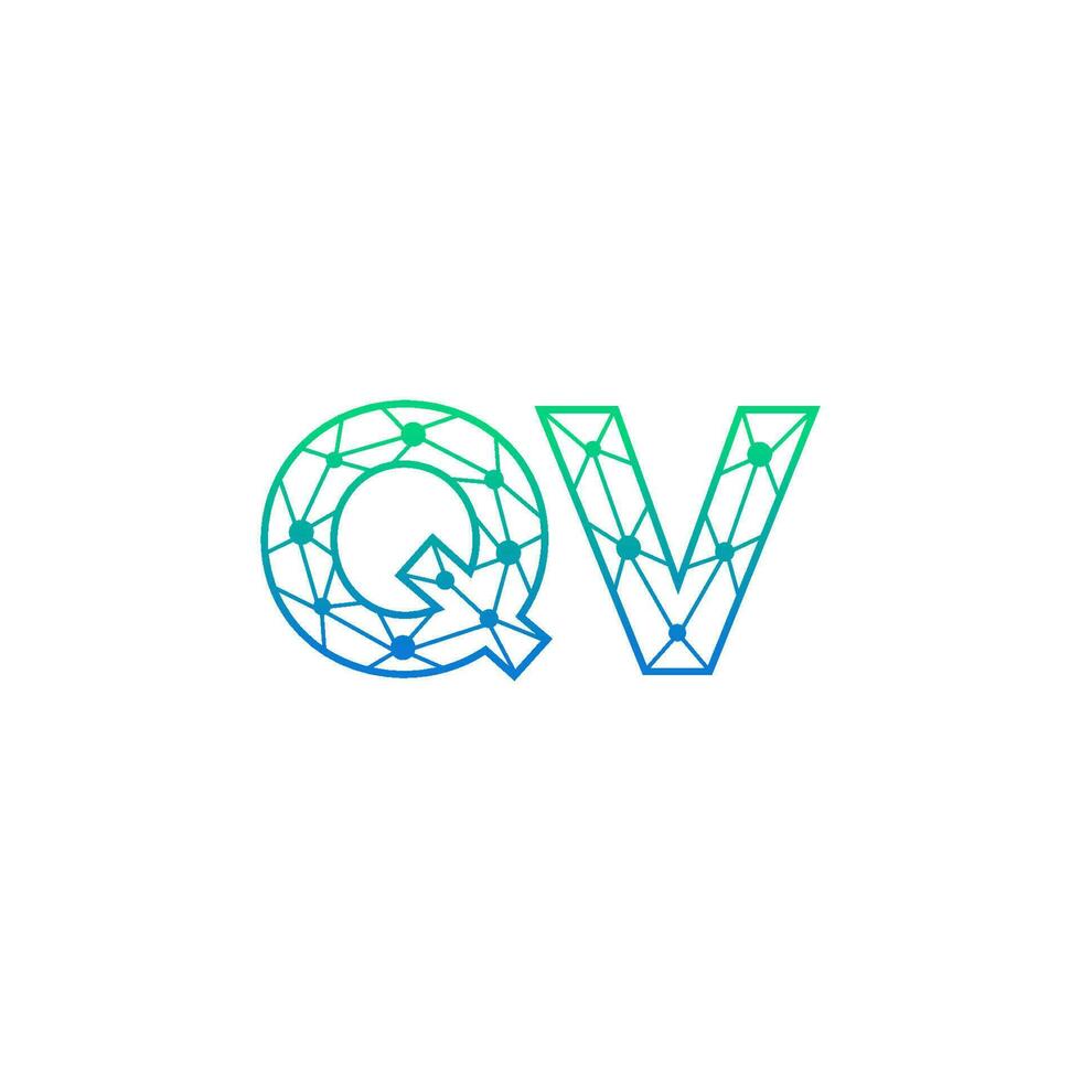 Abstract letter QV logo design with line dot connection for technology and digital business company. vector