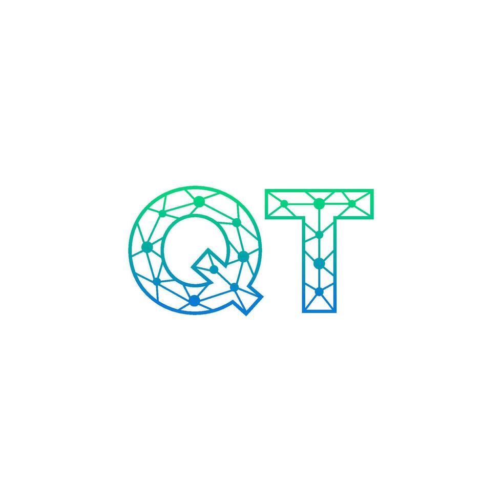 Abstract letter QT  logo design with line dot connection for technology and digital business company. vector