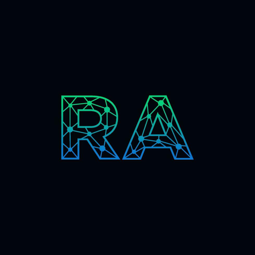 Abstract letter RA logo design with line dot connection for technology and digital business company. vector