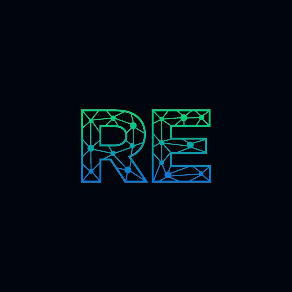 Abstract letter RE logo design with line dot connection for technology and digital business company. vector