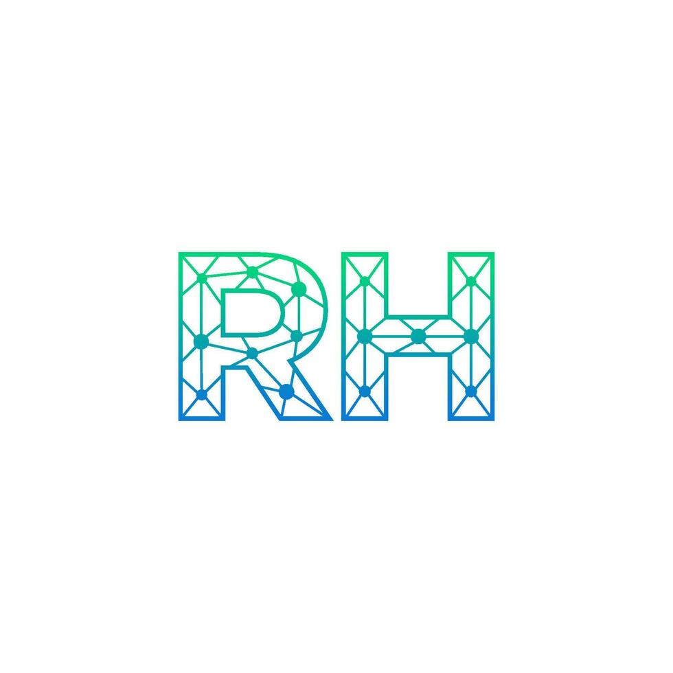 Abstract letter RH logo design with line dot connection for technology and digital business company. vector