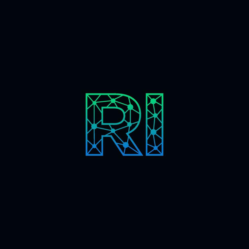 Abstract letter RI logo design with line dot connection for technology and digital business company. vector