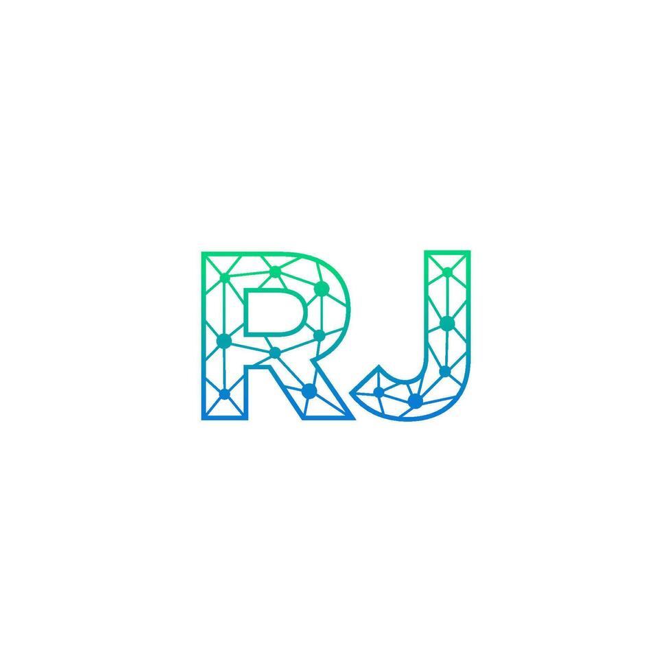 Abstract letter RJ logo design with line dot connection for technology and digital business company. vector