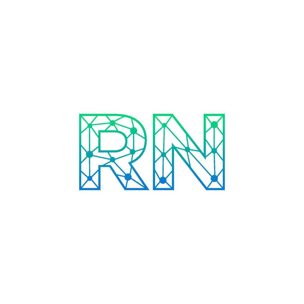 Abstract letter RN logo design with line dot connection for technology and digital business company. vector