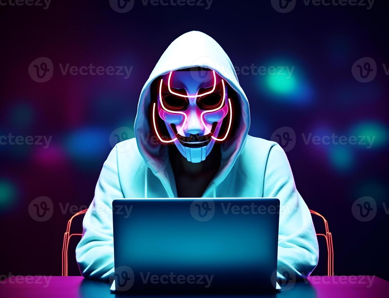 Anonymous hacker with hoodie. Concept of hacking cybersecurity, cybercrime, cyberattack, etc. photo