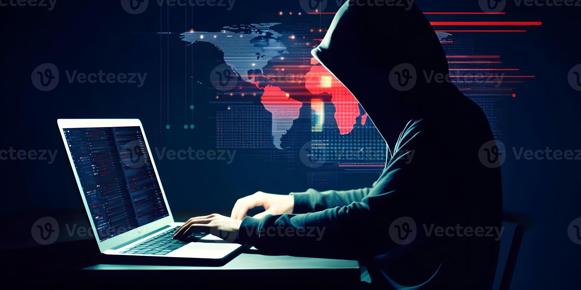 Anonymous hacker with laptop. Concept of dark web, hacking cybersecurity. image photo