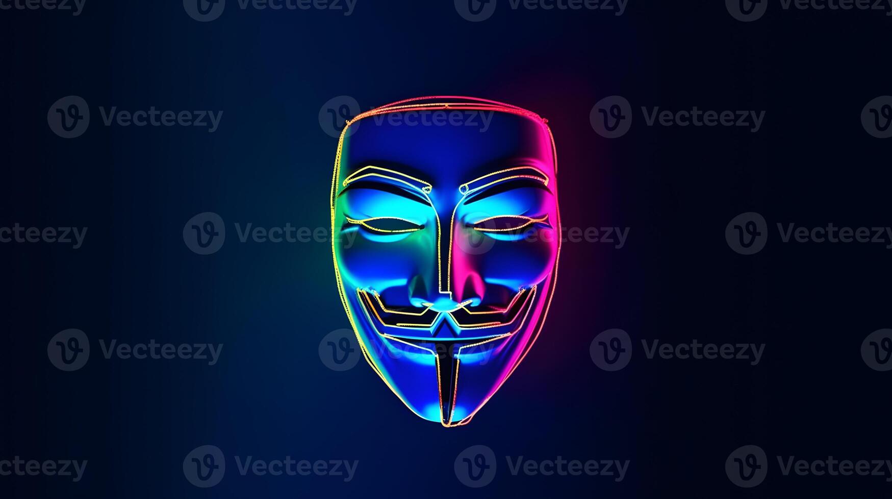 Anonymous mask with neon lights. Concept of dark mind, hacking, dark side, secret, etc. photo