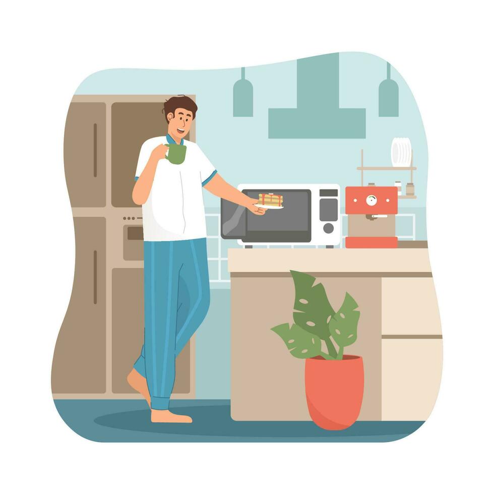 Man having a breakfast at home vector