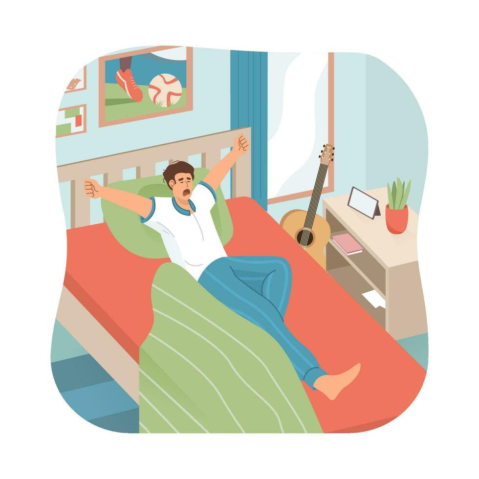 Man waking up in the morning vector