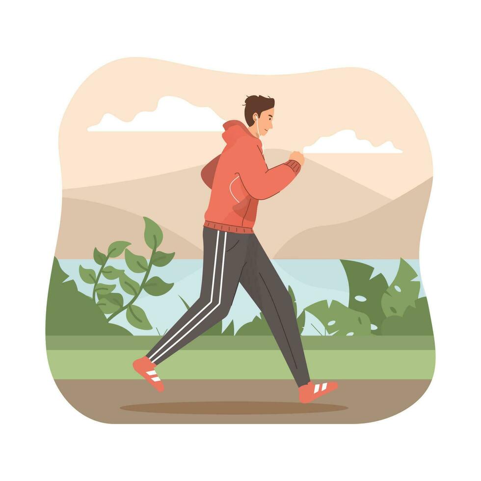 Man running while listening to music vector