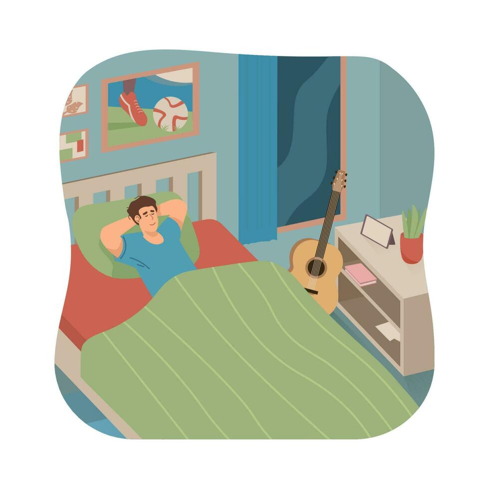 Man sleeping in the bedroom vector