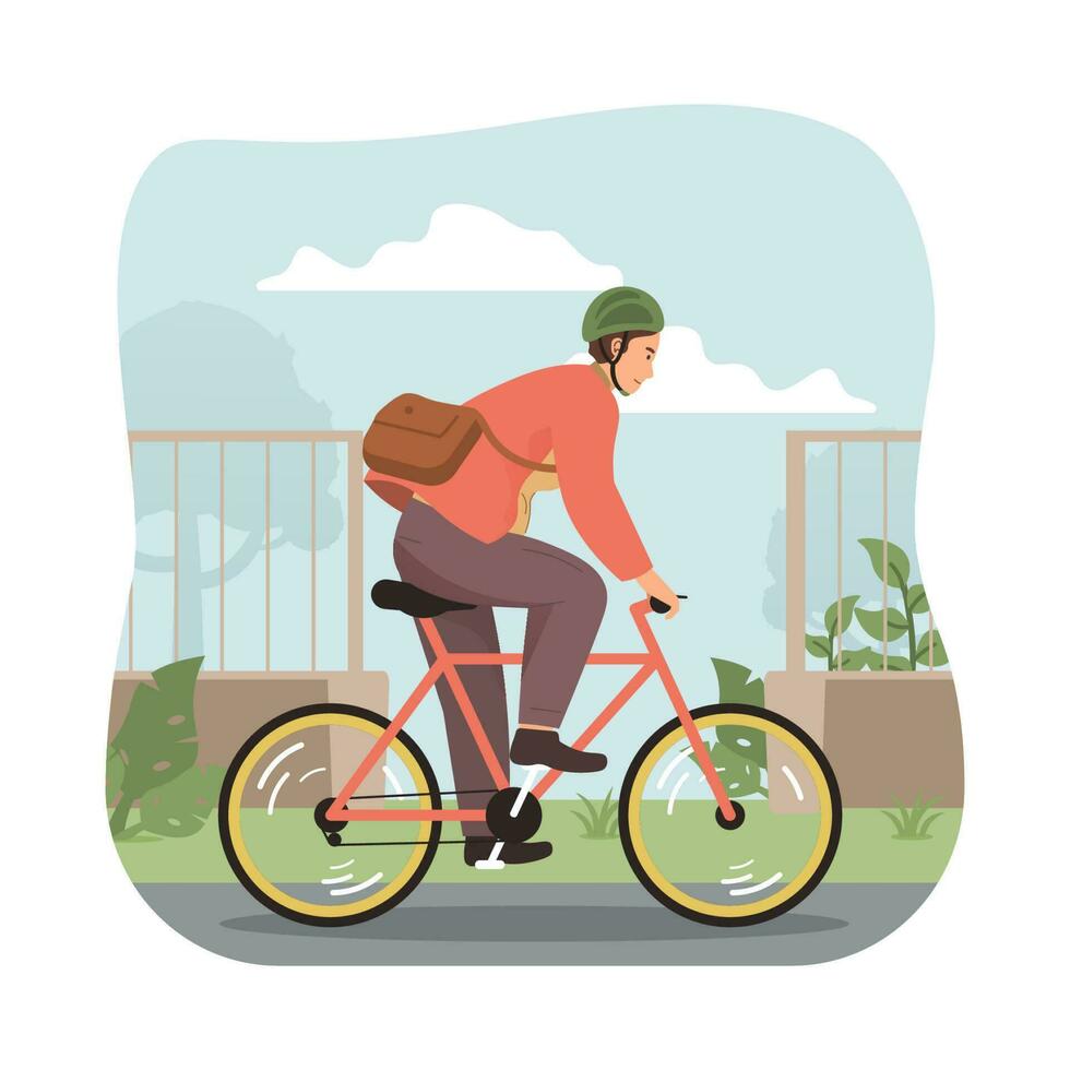 Man riding a bike to the office vector