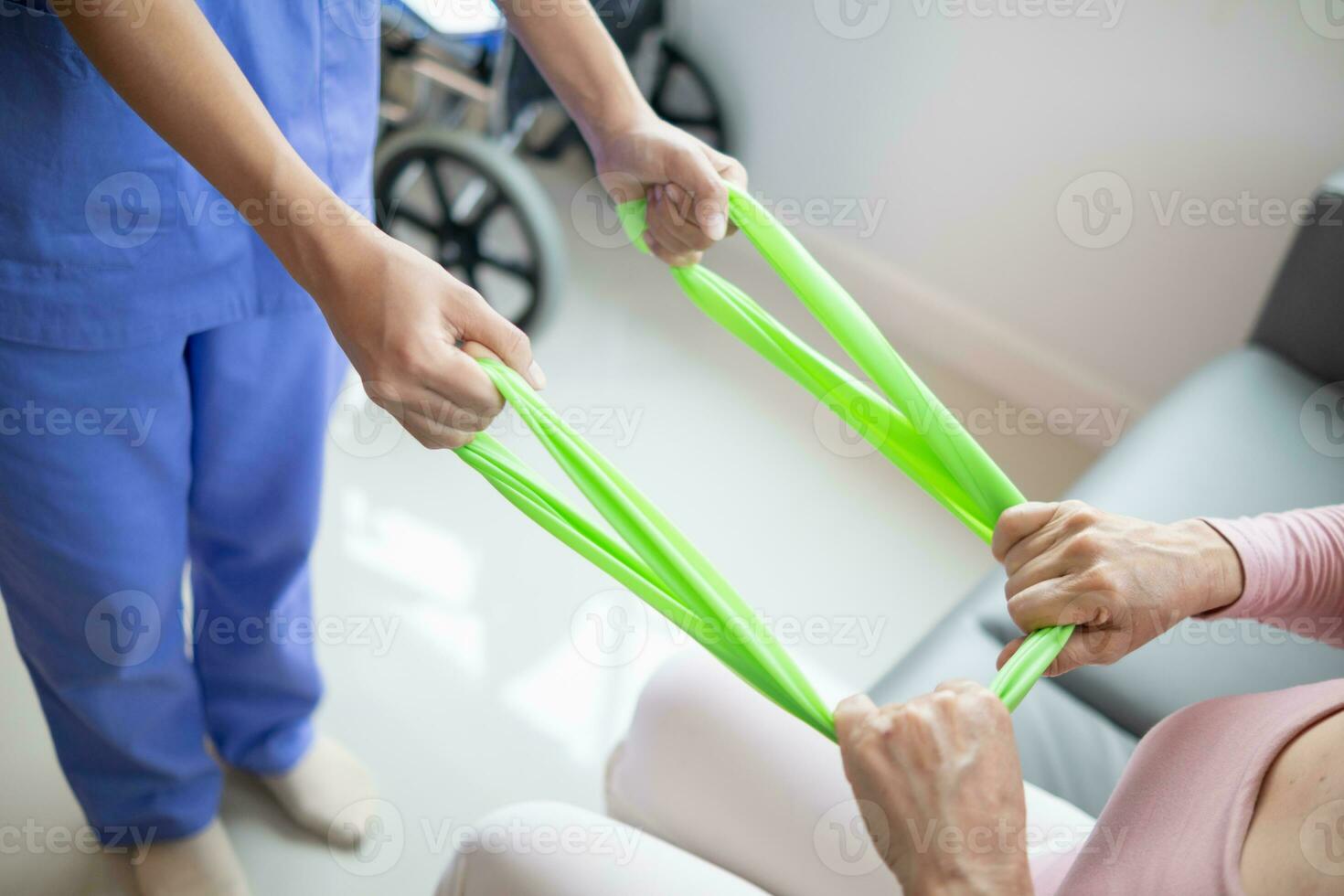 Physical therapists are helping elderly people to take care of themselves after a long period of recovery and they need regular physical therapy to help their bodies recover. physical therapy concept photo
