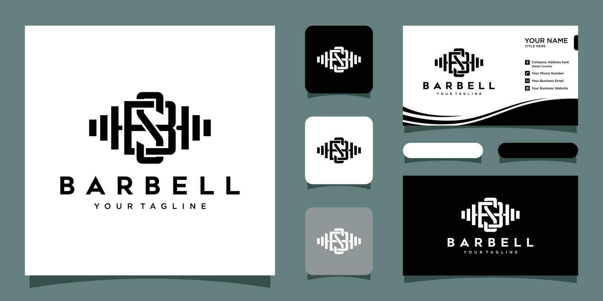 Barbell sport logo, vintage and badge concept with business card design Premium Vector