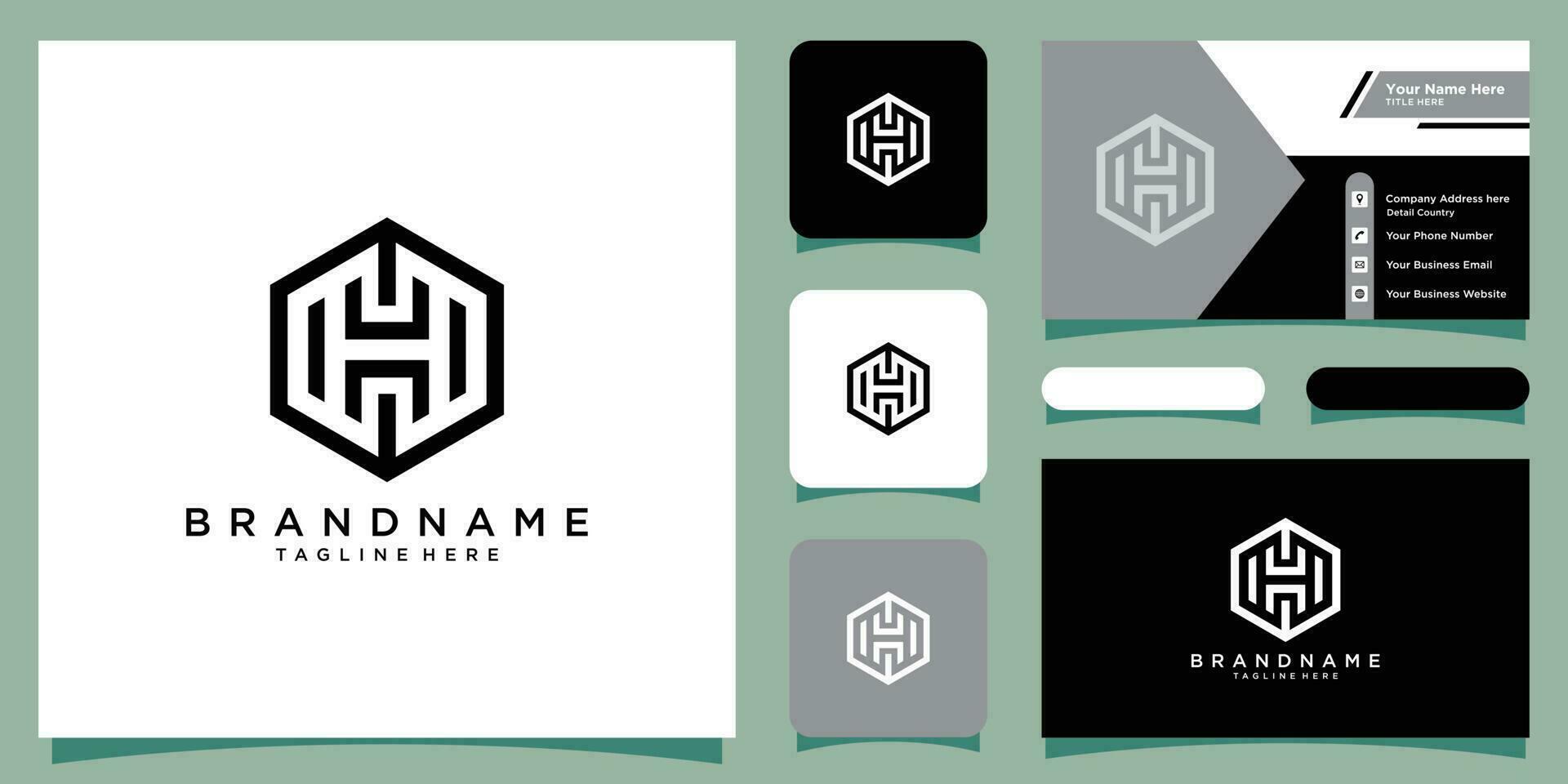 Initial letter HH, hexagon modern abstract element icon logo design with business card design Premium Vector