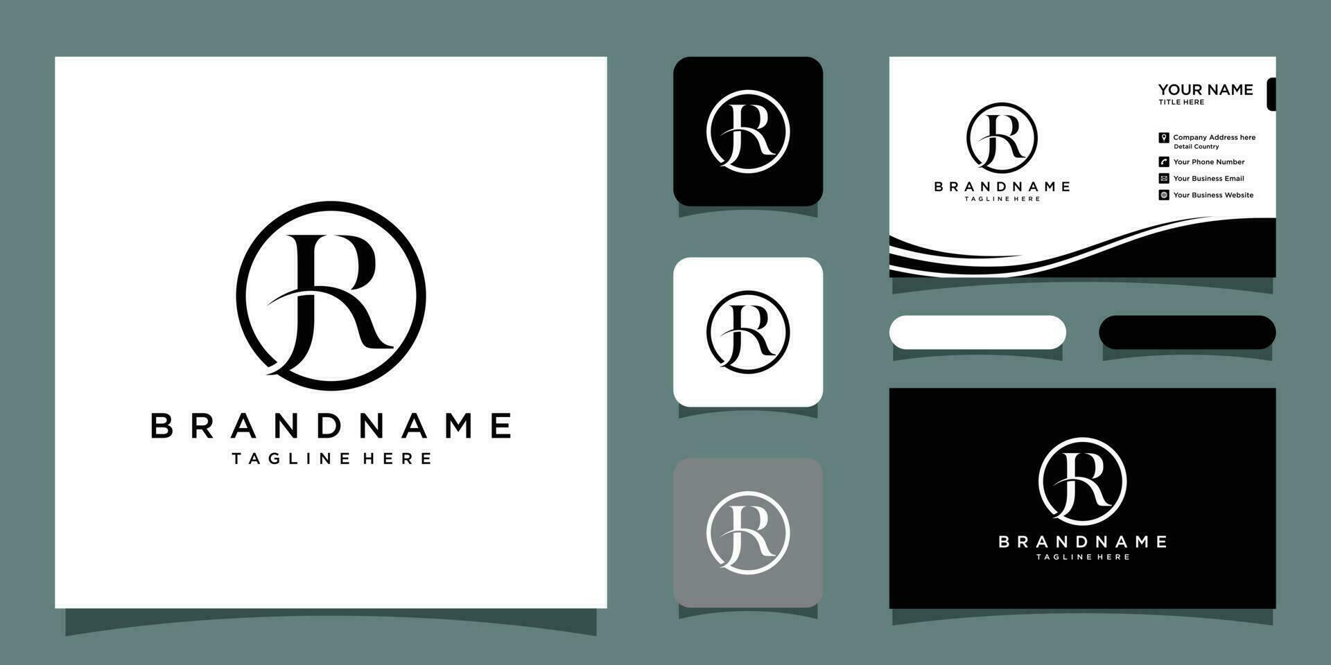 JR Letter Logo Design Template Vector with business card design Premium Vector