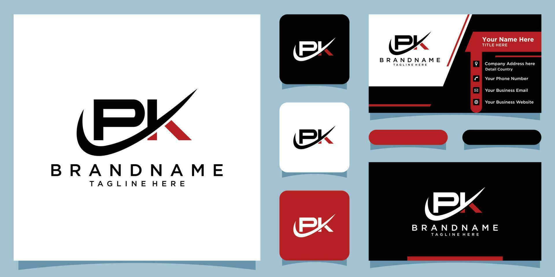 PK logo. Company logo. Monogram design. Letters P and K with business card design Premium Vector