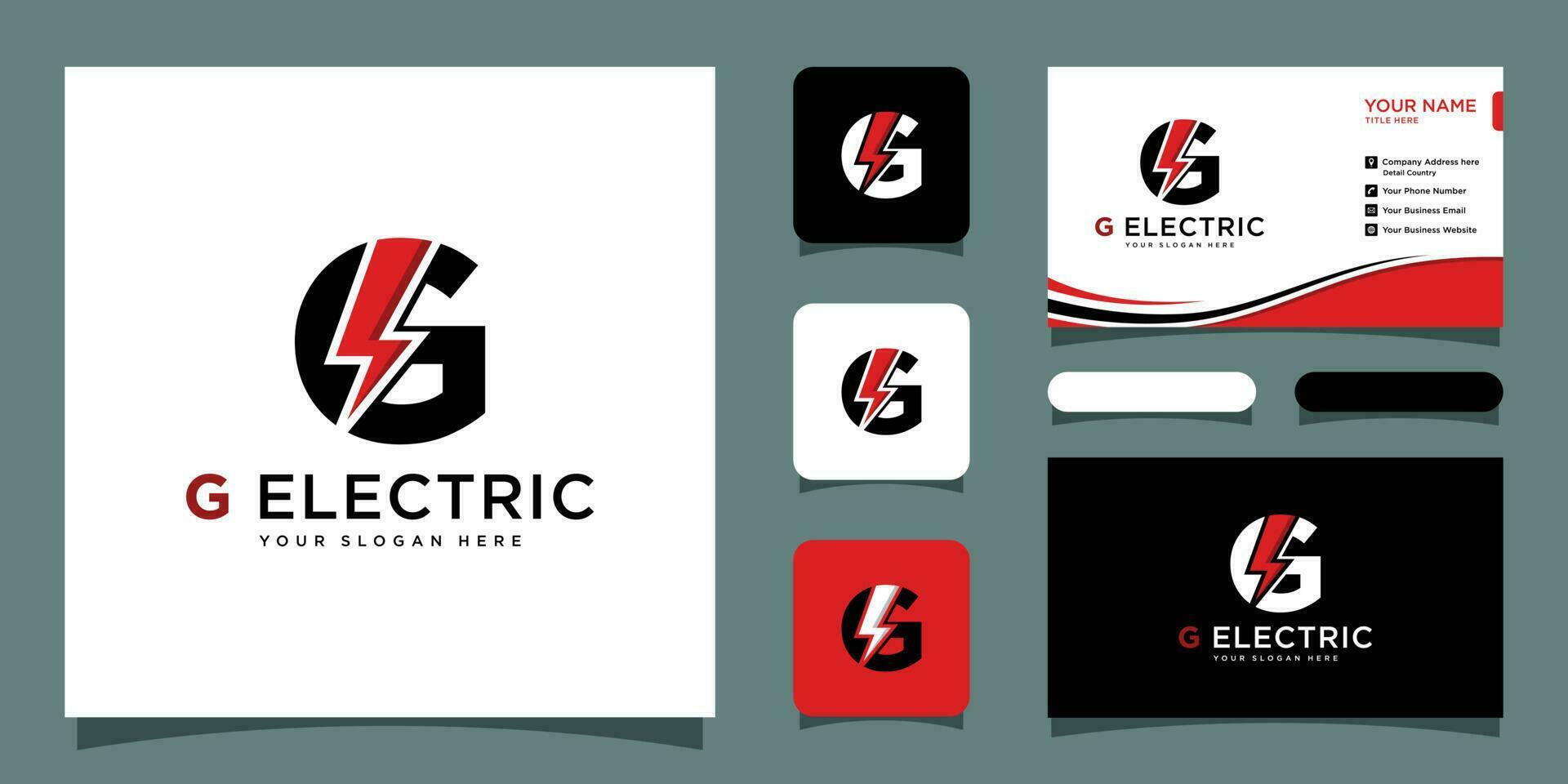 Letter g electrical logo design template with business card design template Premium Vector