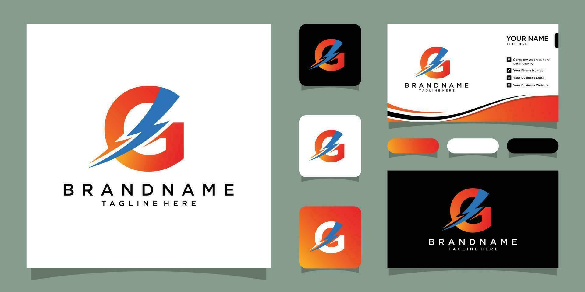 G Letter vector logo design. lightning icon concept with business card design Premium Vector