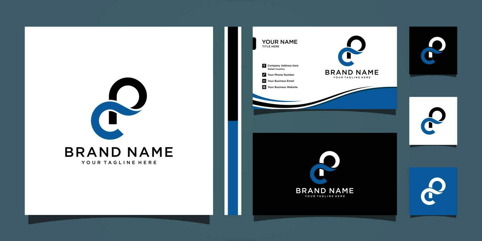 initial letter logo CP, PC, template logo design vector with business card design Premium Vector