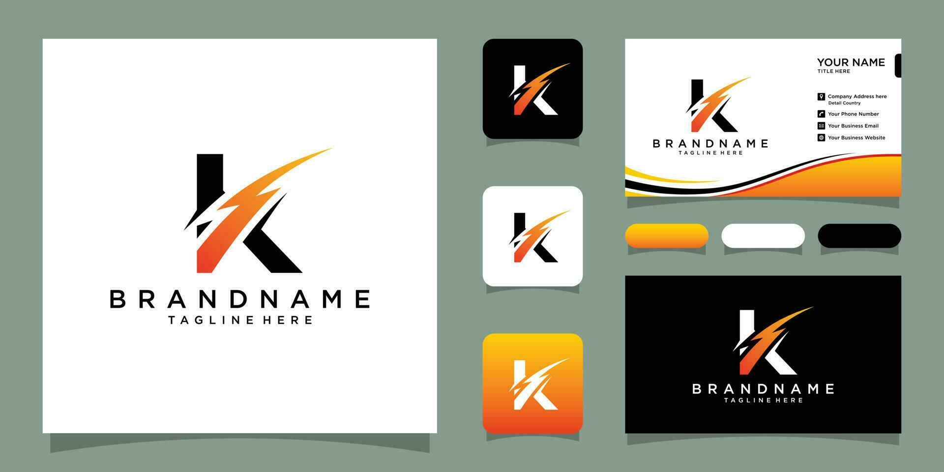Flash K letter logo icon electrical bolt with initial K letter logo design Premium Vector