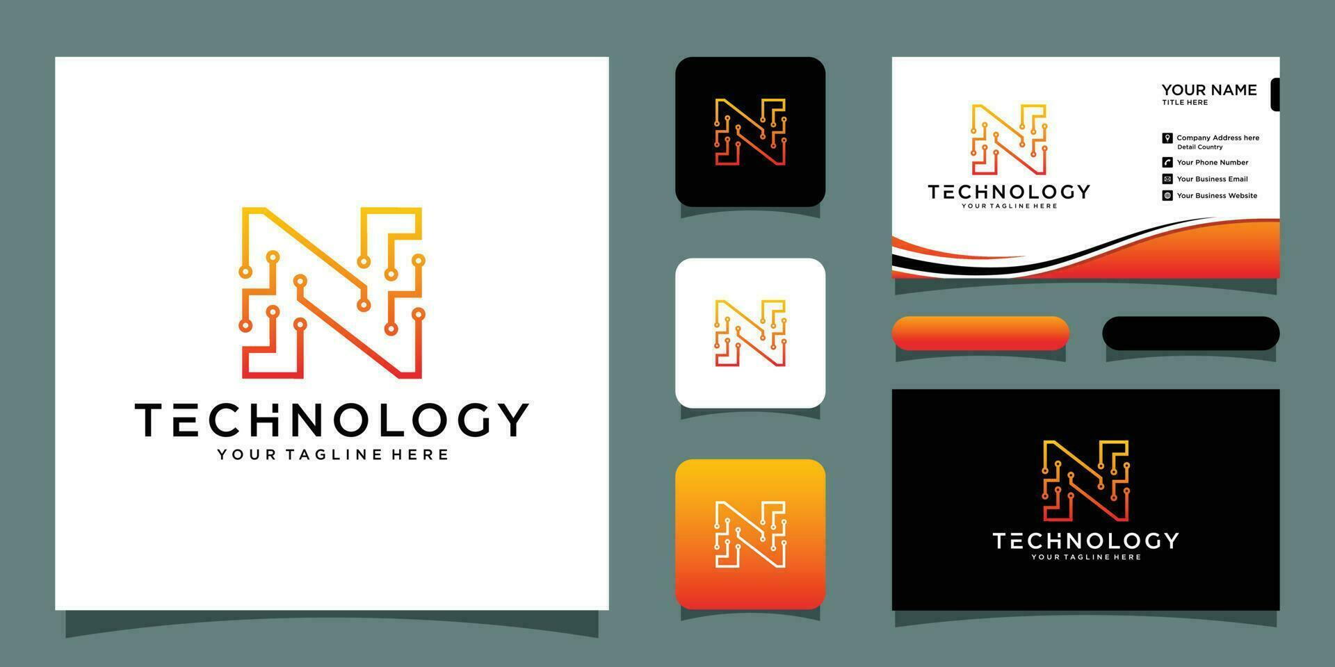 Letter N logo design template,technology,electronics,digital,logotype with business card design Premium Vector