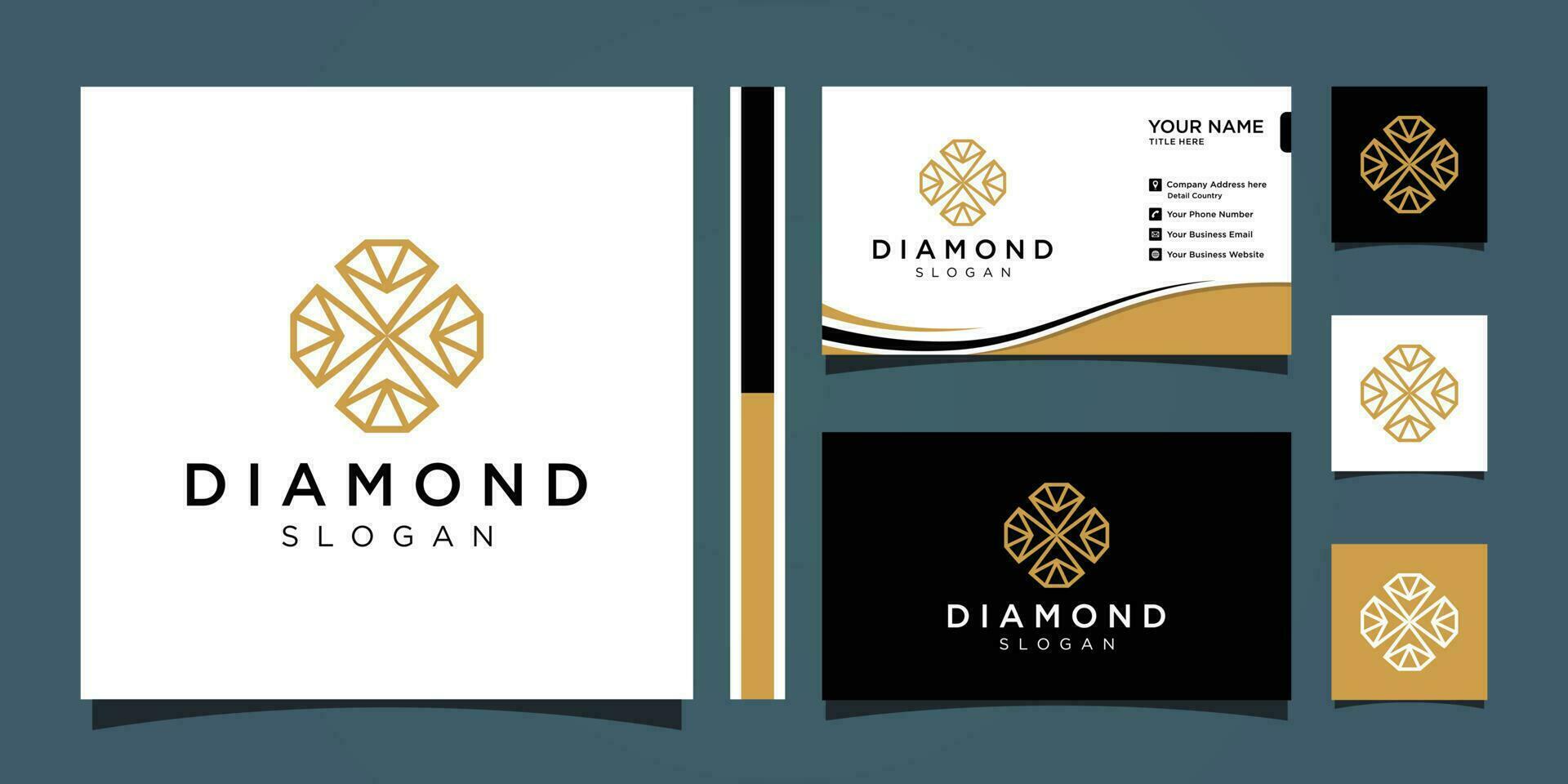 Creative diamond concept logo design template with business card design Premium Vector