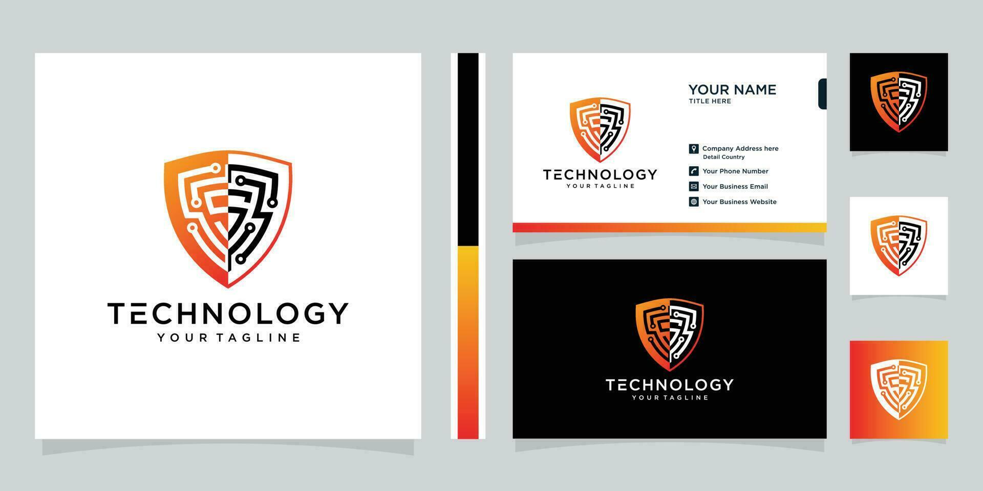 Security logo technology for your company, shield logo for security data and business card Premium Vector