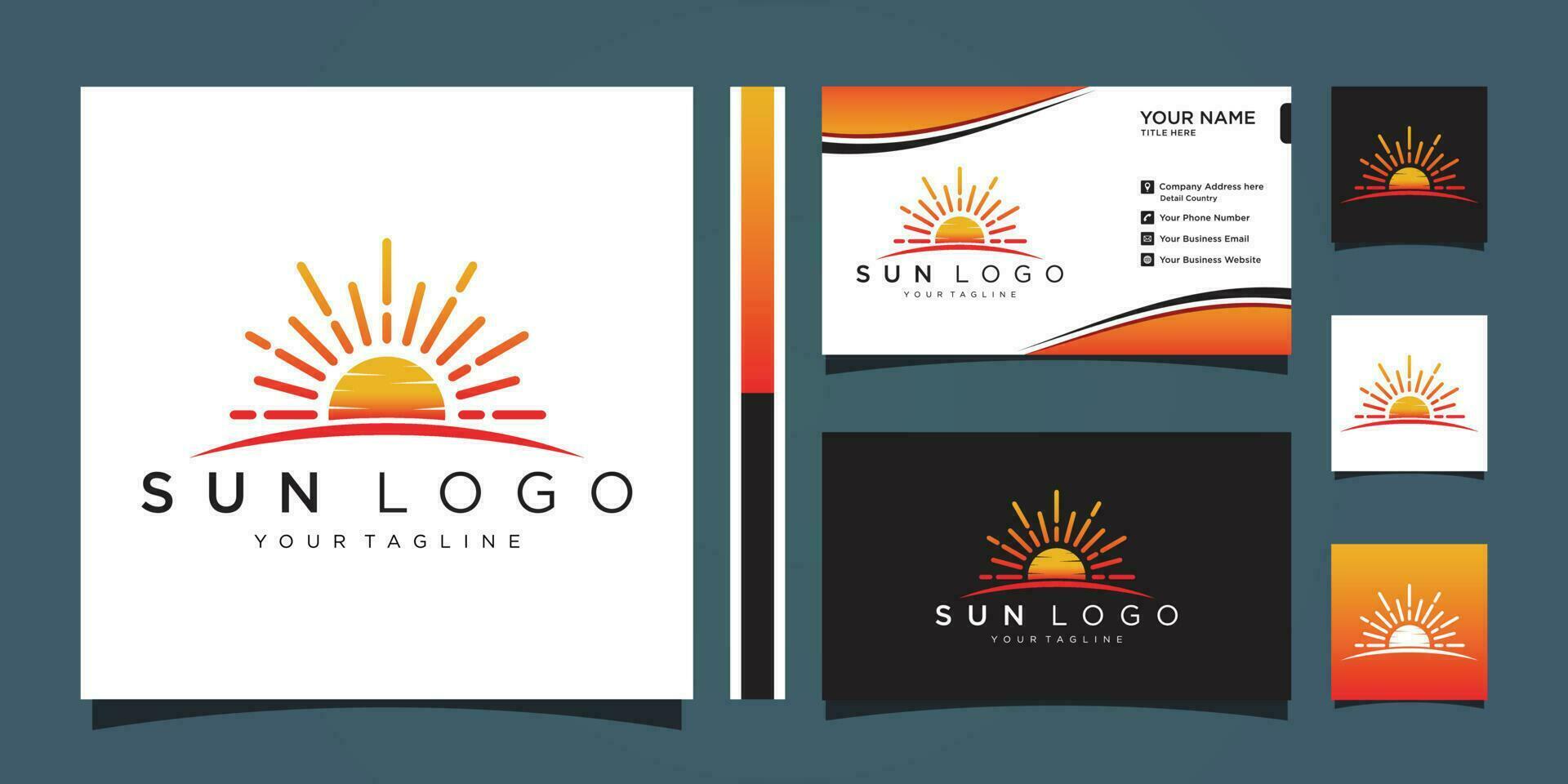 Sun logo design vector template icon symbol illustration with business card template Premium Vector